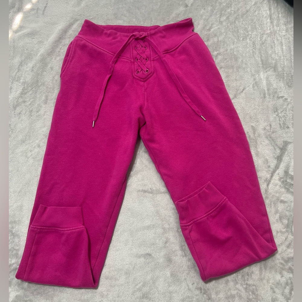 Hot Pink Fuchsia high rise Victorias Secret jogger sweats pants (M)